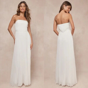 Lulu's Effervescent Love White Pleated Strapless A-Line Maxi Dress S Wedding
